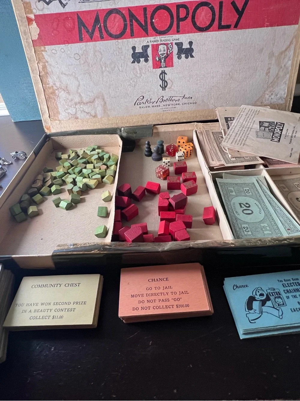 Vintage 1940s Monopoly White Box Game, Parker Trading Game, Grand Hotel Houses